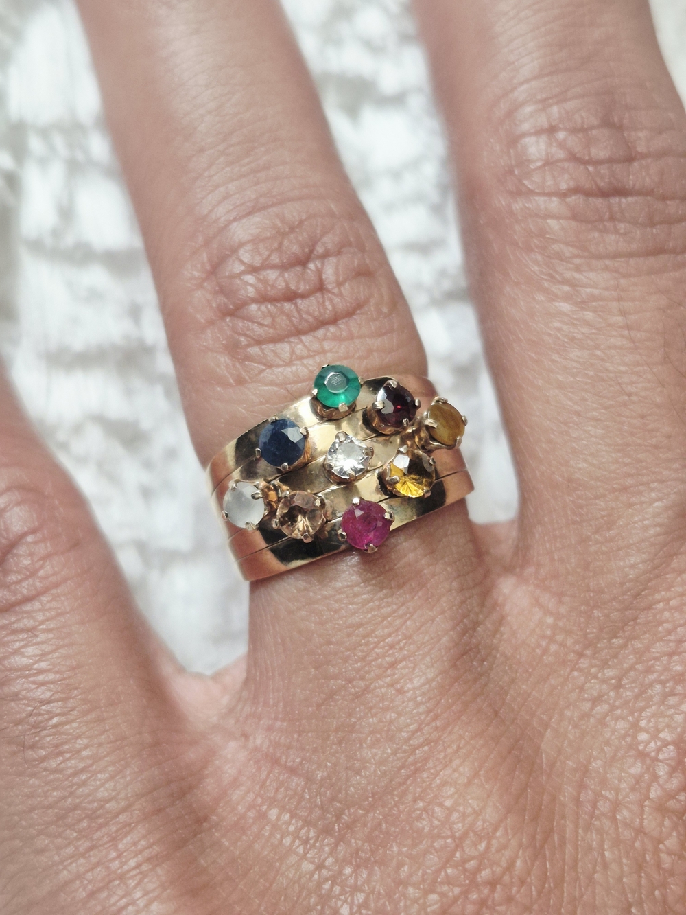 Estate 14k Gold Multicolor Gemstone Cluster Gold Ring - Picture 4 of 13